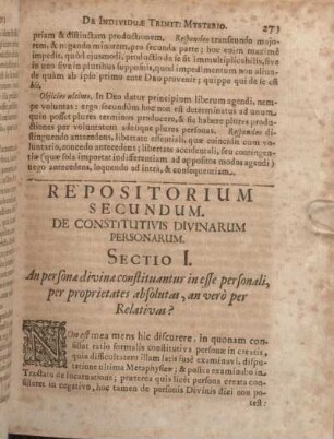 Repositorium Secundum. De Constitutivis Divinarum Personarum.