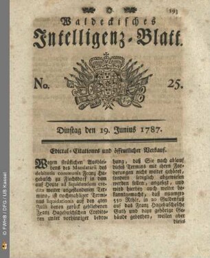 No. 25. Dinstag den 19. Junius 1787