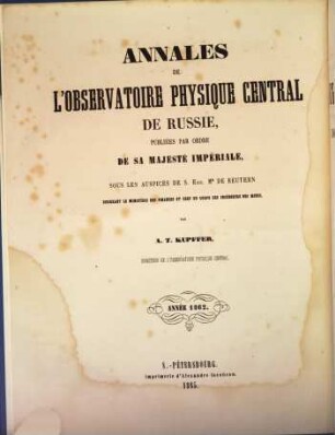 Annales de l'Observatoire Physique Central, 1862