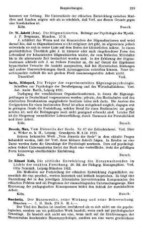 219, Eduard Kolb. Die sittliche Entwicklung des Heranwachsenden im Lichte der exakten Forschung. 1922