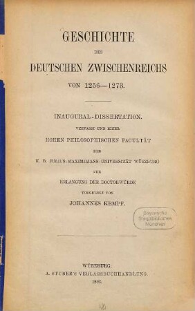 Geschichte des deutschen Zwischenreichs von 1256 - 1273