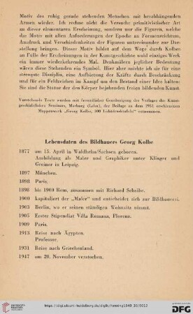 Lebensdaten des Bildhauers Georg Kolbe