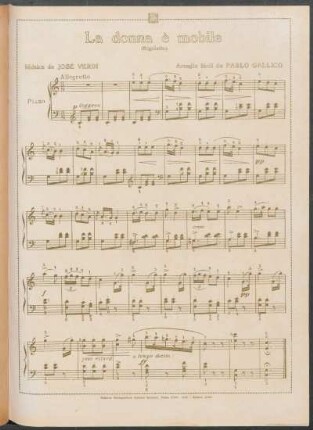 La donna è mobile (Rigoletto) - [Partitura] : Arreglo fácil de Pablo Gallico