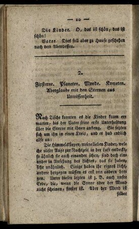 2. Fixsterne. Planeten. Monde. Kometen. Aberglaube mit den Sternen aus Unwissenheit.