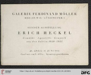 Sonder-Ausstellung Erich Heckel : Gemälde, Aquarelle, Graphik aus den Jahren 1930-1933 : 28. April-8. Juni 1934