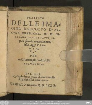 Trattato Delle Imagini, Raccolto D'Alcvne Prediche