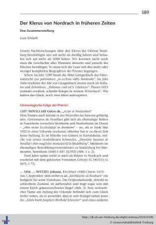 Der Klerus von Nordrach in früheren Zeiten. Eine Zusammenstellung.