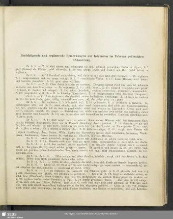 Berichtigende und ergänzende Bemerkungen zur folgenden im Februar dedruckten Abhandlung