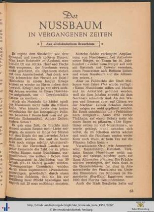 Der Nussbaum in vergangenen Zeiten: aus altelsässischem Brauchtum.