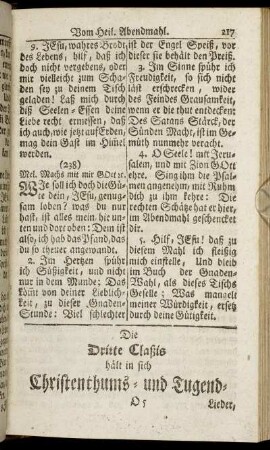Die Dritte Claßis hält in sich Christenthums- und Tugend-Lieder.