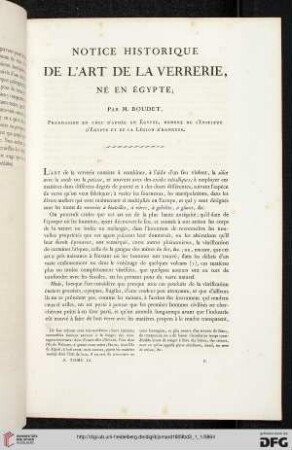 Notice historique de l’art de la Verrerie, né en Égypte, par M. Boudet