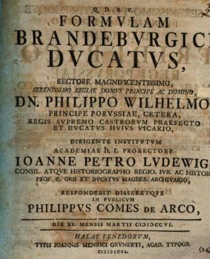 Formulam Brandeburgici ducatus