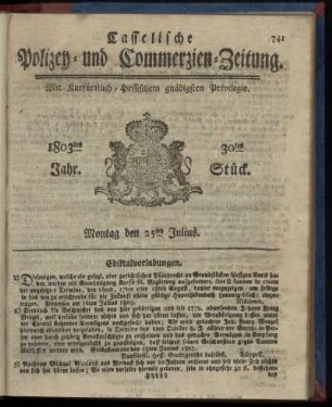 30tes Stueck, Montag den 25ten Julius 1803