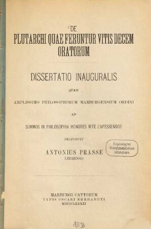 De Plutarchi quae feruntur vitis decem oratorum
