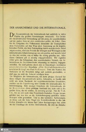 Der Anarchismus Und Die Internationale