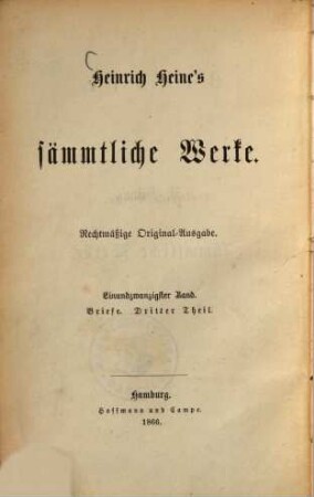 Heinrich Heine's sämmtliche Werke, 21.. Briefe, Th. 3