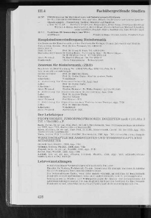 Hauptstudiumsstudiengang Bioinformatik