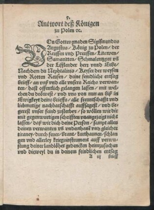 Antwort deß Königen zu Polen etc.
