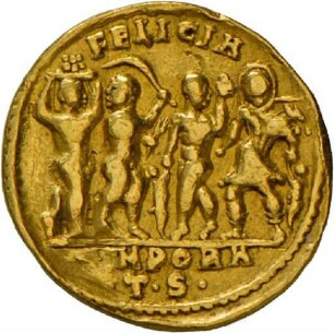 Solidus des Licinius II. als Caesar mit Darstellung der vier Jahreszeiten