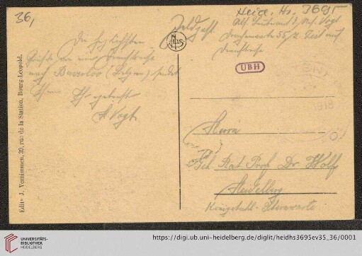 Briefe von Heinrich Vogt an Max Wolf: Karte von Heinrich Vogt an Max Wolf