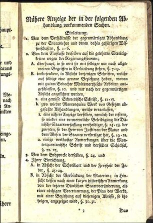 Nähere Anzeige der in der folgenden Abhandlung vorkommenden Sachen.