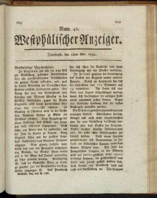 Num. 42. Dienstags, den 28ten Mai. 1799
