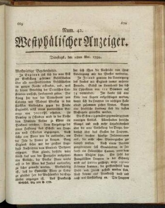 Num. 42. Dienstags, den 28ten Mai. 1799