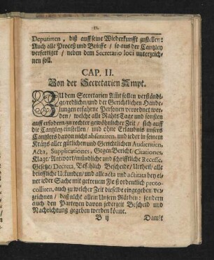 Cap. II. Von der Secretarien Ampt.