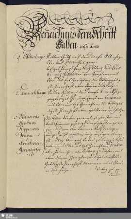 Verzeichnüs dere Schrift Saßen dieses Amts