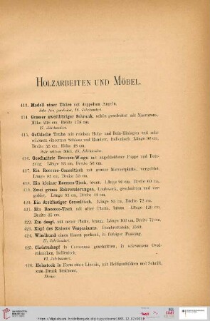Holzarbeiten und Möbel (Nr. 413-520)