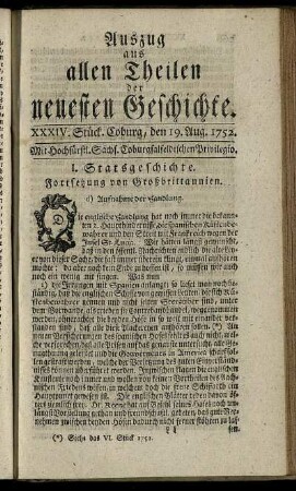 XXXIV. Stück. Coburg, den 19. Aug. 1752.