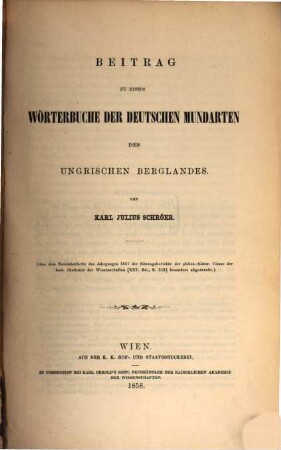 Beitrag zu einem Wörterbuche der deutschen Mundarten des ungrischen Berglandes, 1. [A - H]