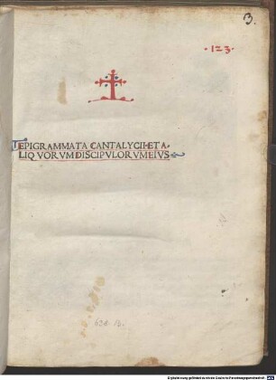 Epigrammata : mit Widmungsbrief des Autors an Polydorus Tibertus. Mit Gedicht von Augustinus Almadianus, Pyrrhus Jacobinius und Johannes Baptista Connexanus