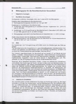 B Bildungsplan für die Berufsfachschule Gesundheit