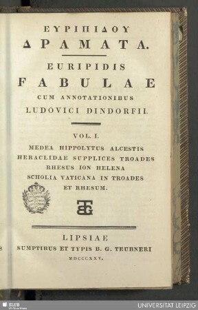 1: Medea Hippolytus Alcestis Heraclidae Supplices Troades Rhesus Ion Helena Scholia Vatacana In Troades et Rhesum