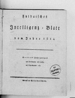 1814: Fuldaisches Intelligenz-Blatt