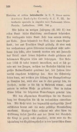 168-174 [Rezension] Cornely, Rudolph, Historica et critica introductio in u. t. libros sacros