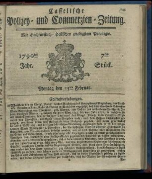 7tes Stueck, Montag den 15ten Februar. 1790