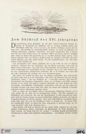 Zum Abschlußdes XVI. Jahrganges