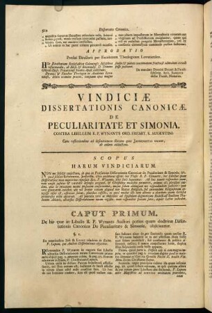 512-530, Vindiciae Dissertationis Canonicae. De Peculiaritate et Simonia.
