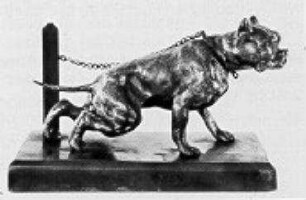 Briefbeschwerer mit angeketteter und angreifender Bulldogge