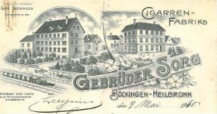 Briefbogen der Cigarren-Fabrik Gebrüder Sorg (mit Firmenansicht) mit Zeugnis für Carl Gessinger