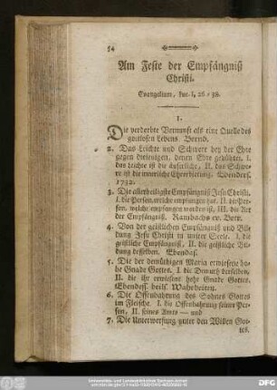 Am Feste der Empfängniß Christi. Evangelium, Luc. I. 26 - 38.