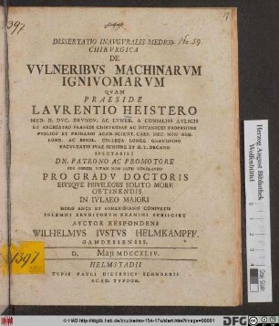 Dissertatio Inavgvralis Medico-Chirvgica De Vvlneribvs Machinarvm Ignivomarvm