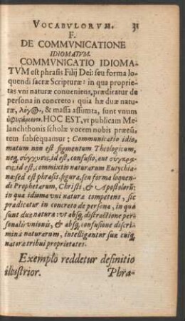 F. De Communicatione Idiomatum.