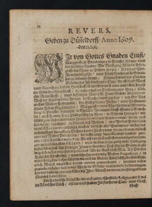 Revers, Geben zu Düsseldorff/ Anno 1609. den 21. Iulij.