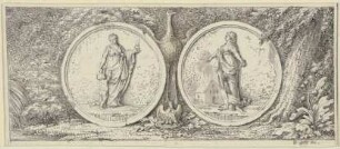 Vignette mit zwei Medaillons: Güte und Bosheit