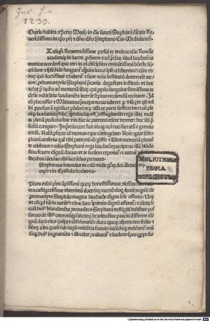 Oratio in die sancti Stephani : mit Widmungsbrief des Autors an Kardinal Stephanus de Nardinis