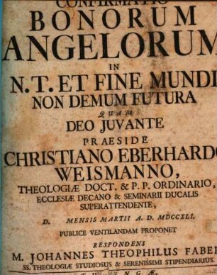 Confirmatio Bonorum Angelorum In N. T. Et Fine Mundi Non Demum Futura