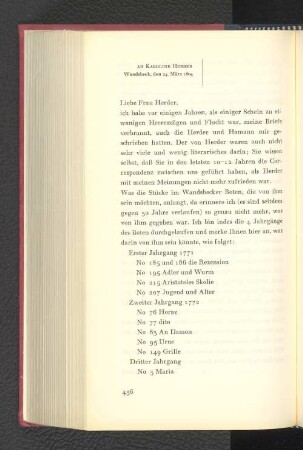 An Karoline Herder Wandsbeck, den 24. März 1804